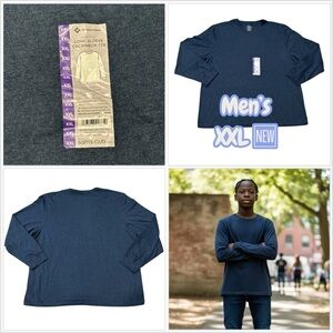 Men’s Members Mark XXL 2XL Crew Soft T-Shirt Top Navy Blue Long Sleeve NWT